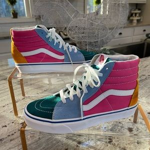 Vans Multicolor High Top Sneakers - Pink, Teal, Light Blue, Yellow
